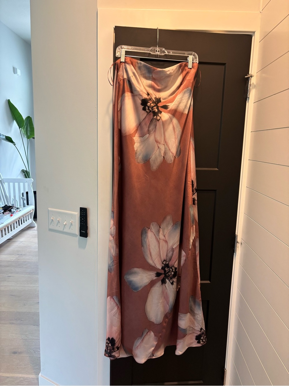 Mango Floral Open Back Maxi Dress Strapless XL NWT Dusty Rose Gown Satin Silk - Picture 7 of 12